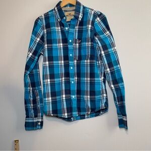 Hollister Shirt Mens Small Casual Hipster Plaid Long Sleeves Button Down Blue